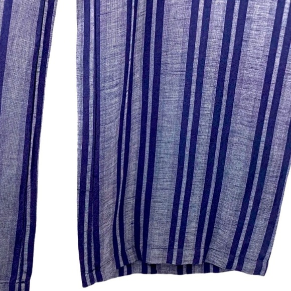 Blue Linen Wide Leg Striped High Rise Drawstring Pockets Bohemian Pants Summer - Picture 10 of 14